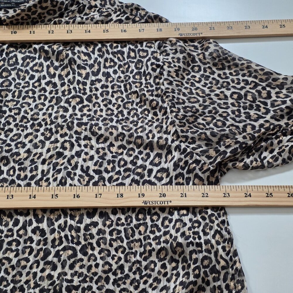 Zara Leopard Print Blouse Womens XL Multicolor LS Boho High Low Cheetah Slouchy - Picture 6 of 16